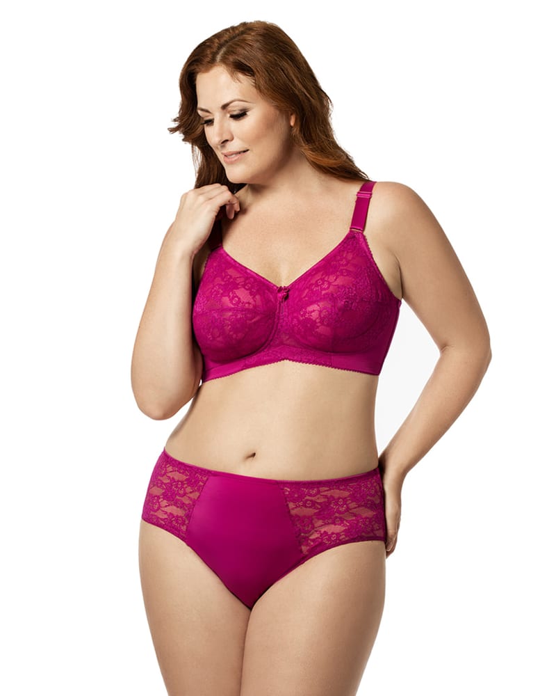 Front of a model wearing a size 36D Lace Softcup Bra in Fuchsia by Elila. | dia_product_style_image_id:322253